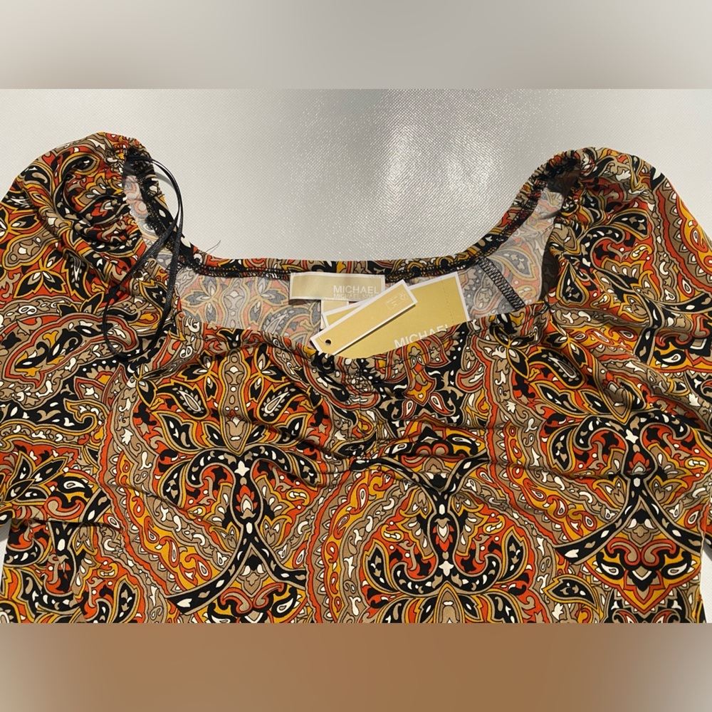 NEW Size M MICHAEL Michael Kors Ruffled Off-The-Shoulder Top Brt Trractta $88 - Picture 6 of 11